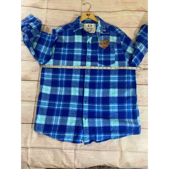 ET X Cakeworthy Unisex Blue Button Front Long Sleeve Shirt - XL - Picture 10 of 12